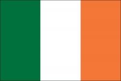 Standard Irish Tri-color flag.  The Irish government has described the symbolism behind each color as being that "green represents the older Gaelic tradition and the orange represents the supporters of William of Orange. The white in the center signifies a lasting truce between the Supporters and Traditionalists.