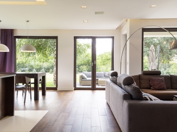 Classically elegant living room with sofa