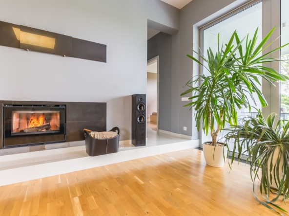 Modern fireplace in villa interior