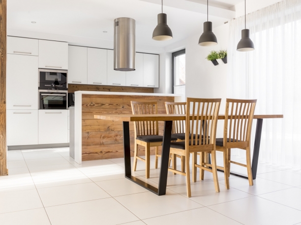 New white kitchen with table